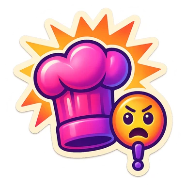 chef's hat with urgency emoji, color explosion, playful and modern with gradient FF4D67, 9D34FF gradient, vibrant sticker