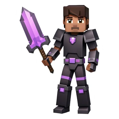 Minecraft character with netherite armor full body, blocky black armor set sticker