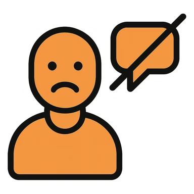 Disengaged user silhouette with a crossed-out chat bubble, orange and black outline, transparent background, lineal color icon with black outlines style. sticker