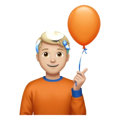 white skin, blonde hair man, orange sweater, hold blue balloon sticker