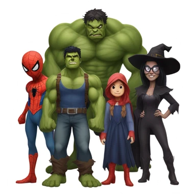 Spider-Man , the Hulk, the scarecrow and the witch together as a family sticker