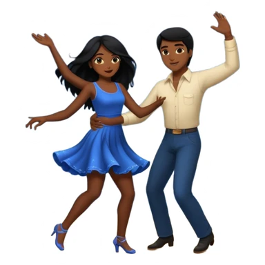 Dark long-haired woman with short, dark haired man dancing under the stars with love sticker