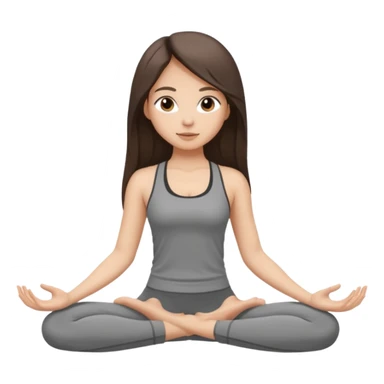 a brunette girl doing yoga, she is wearing a grey fit and she has dark brown long, straight and loose hair.  sticker