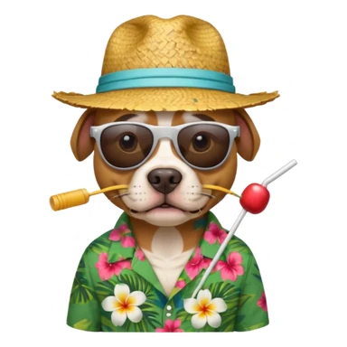 pitbull with sunglasses and straw hat, hawaii shirt sticker