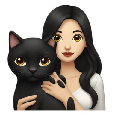 Russian woman with long black hair kissing black cat sticker