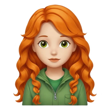 orange wavy long hair girl with wearing green cottage core clothes sticker