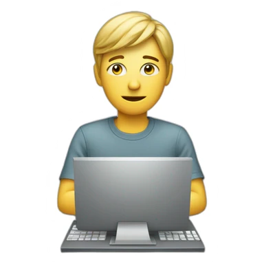 person at computer with money eyes sticker