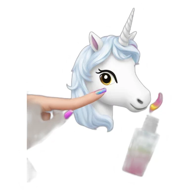 Unicorn Putting rainbow Nail polish on sticker