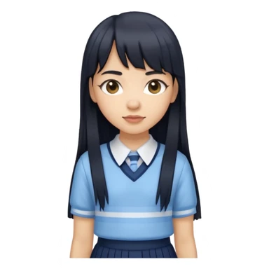 hair : black long hair with fringe 
skin : light 
cloth : light blue stripe shirt + navy long long school girl skirt



 sticker