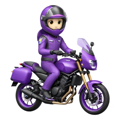 Créer un emoji avec une moto mt07 sport noir mate / violet iridescent très foncé. Avec une pilote dessus visière violet sombre faceless, bulle de la moto violet. Avec fond arrière violet, tenue complète casque inclus violet  sticker