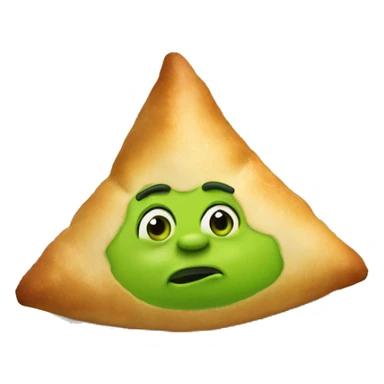 A green samosa with Shrek ears sticker