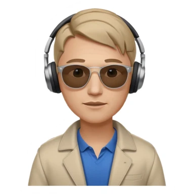 White tesla model 3 with a cool physician with dark blond hair, beats and sunglasses next to it sticker