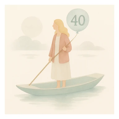 Make the woman have blonde hair and give her a 40th birthday balloon in a watercolor art style. sticker