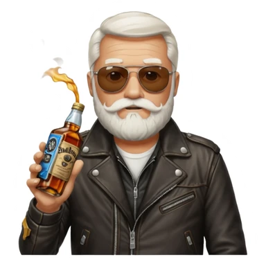 Un motero de barba blanca, gafas oscuras chupa de cuero y bebiendo de una botella de Jack Daniel's. sticker