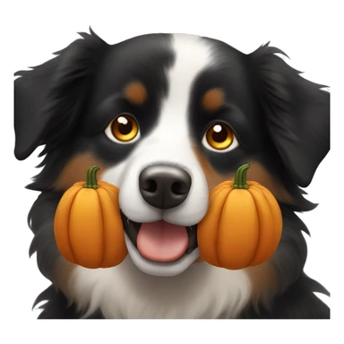 Small black australian shepherd dog in a pumpkin sticker