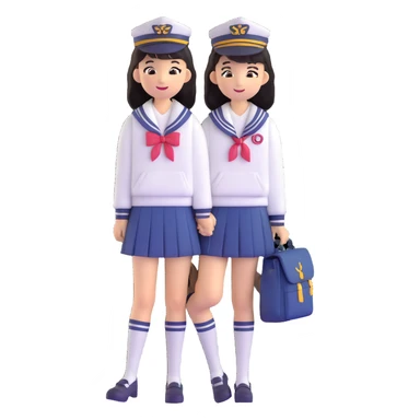 Cute Japanese female high school student in sailor uniform carrying a school bag sticker