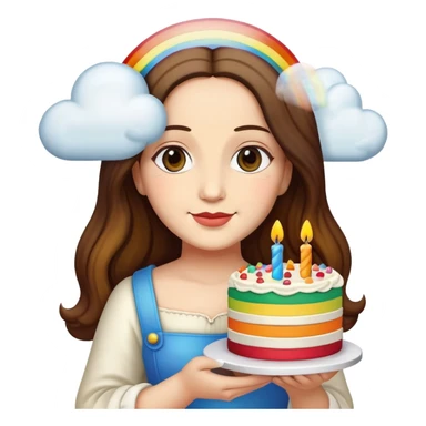 monalisa holding a rainbow birthday cake with clouds sticker
