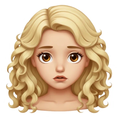 blonde model, brown eyes, long curls, sad sticker