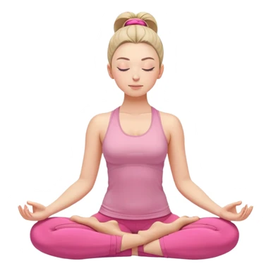 caucasian woman with high ponytail in lotus position meditating, eyes closed, peaceful expression, pink yoga clothes sticker