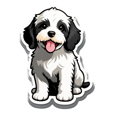 Cockapoo, puppy, black and white ￼ sticker