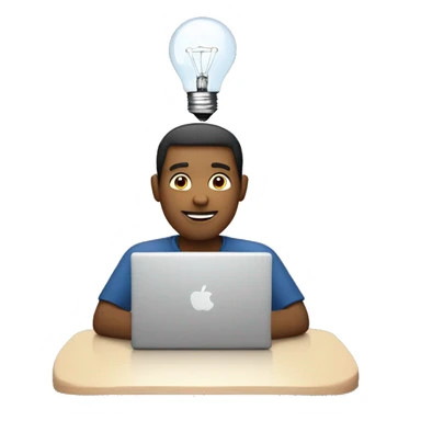 man with laptop and light bulb above head sticker