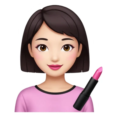 asian girl with short dark brown hair and dark brown eyes with a soft girl pink glowup aesthetic sticker