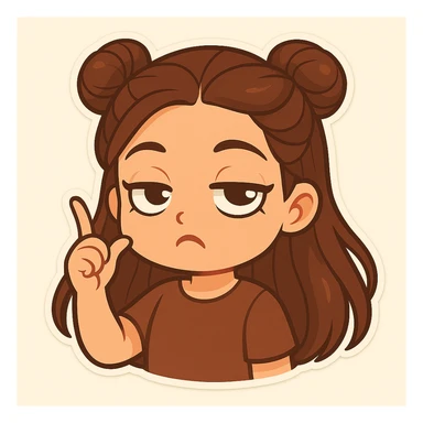 Create a chibi sticker of the girl with double bun hairstyle, twirling her finger at her temple and rolling her eyes, sarcastic and funny. sticker