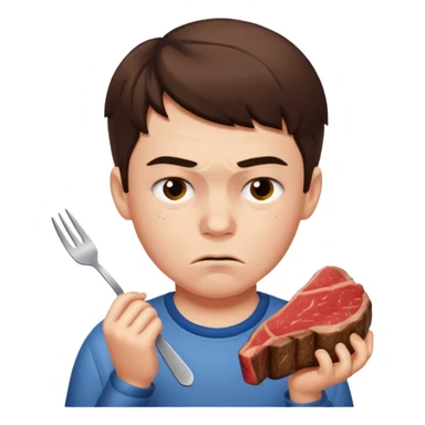 мальчик ест стейк и ему не нравится sticker