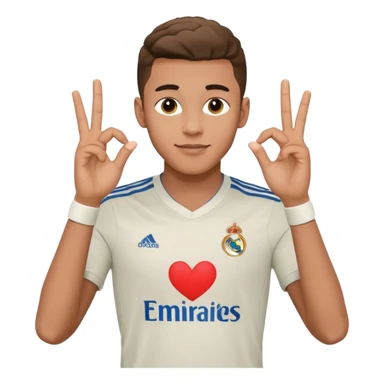 Jude Bellingham, English footballer, making a heart gesture with his hands, in Real Madrid kit, emoji style sticker