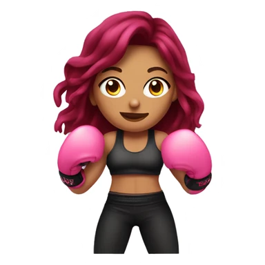 Beautiful tattooed  burgundy long haired woman boxing with pink gloves sticker
