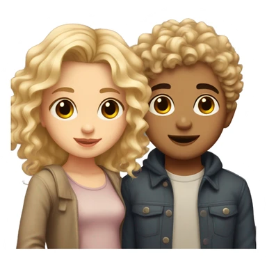 Girl with curly wavy hair and brown eyes kissing  blonde boy with layered hair and hazel eyes  sticker