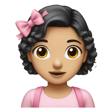 Pretty girl with black hair and pink shirt and a pink bow sticker
