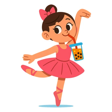 a ballerina sipping bubble tea, cute and playful, vibrant toon style, cheerful and bright sticker