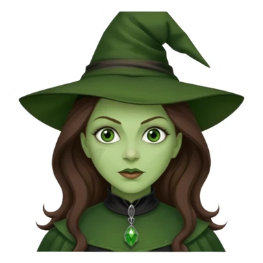 Wicked Witch of the West from the Wizard of Oz with green skin and eyes, brown long hair, dark green outfit sticker
