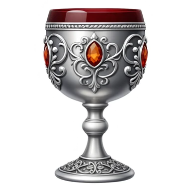 ornate silver goblet decorated with red amber stones filled with red wine sticker