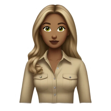 light tan skin, high cheekbone, solo dark blonde girl with green eyes,long sleeve shirt, skinny, long blow out hair, baddie, middle part, sultry sticker