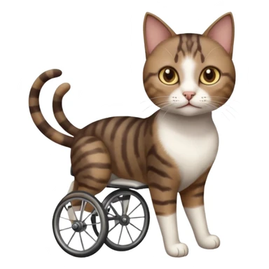 full body small short hair dark brown and white cat with hazel eyes walking in a wheelchair for cats sticker