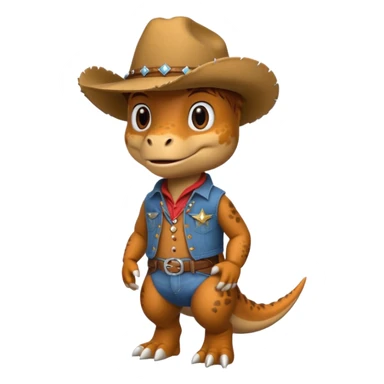 trex dinosaor with cowboy helmet with cowbot clothes sticker