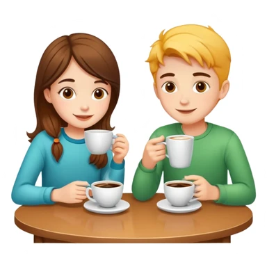 bright and cheerful boy and girl sitting at a table sipping coffee sticker
