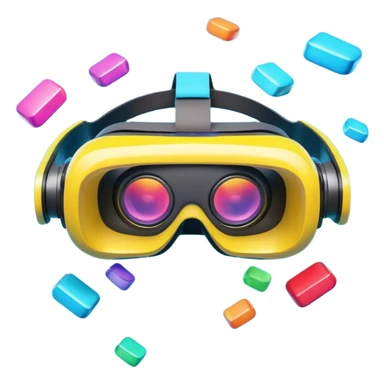 Show a VR headset or AR glasses, symbolizing the immersive experience. Include virtual objects or a 3D scene floating in the air in front of the headset. Use modern, tech-inspired colors. Do not include any emojis or smiley faces. Make the background transparent. sticker