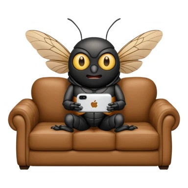 Black Cicada cartoon style watching on a phone sit on a brown sofa  sticker