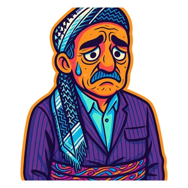 Create a cartoon sticker with a sad expression in the style of Flux Kontext Pro, with a transparent background. The style is vibrant and pop colors icons with a cartoonish, colorful, and lively look. sticker