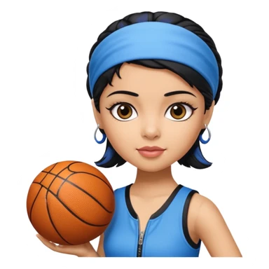 generate a pretty bratz that looks like Kajol- bollywood actress
 Wearing a blue zipper with short blackhair and a blue headband. Carrying a basketball sticker
