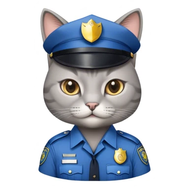 gray cat with a police outfit sticker