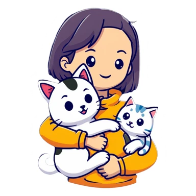 Niña abrazando a un perro y un gato sticker