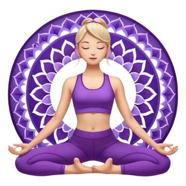 A woman in purple activewear lifting her hips in bridge pose, glowing light, gentle mandala pattern behind. sticker