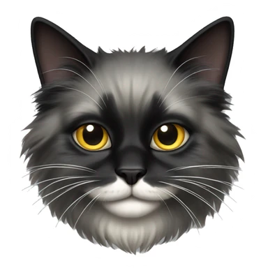 black cat domestic long-haired with half white mouth sticker