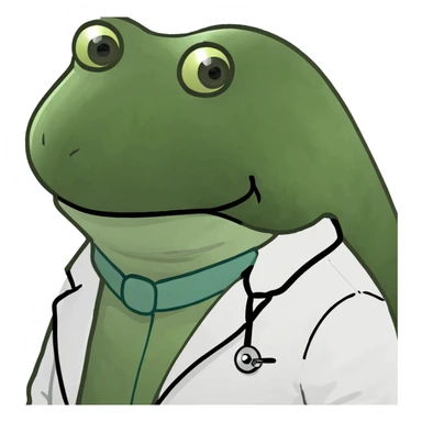 bufo frog in a doctor's coat, sad expression, facing forward sticker