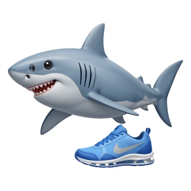 playful shark with two tiny legs, sideways, grinning, wearing blue Nike sneakers sticker