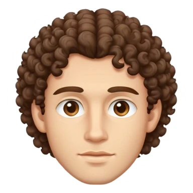brunette man with curly hair, almond eyes,jawline sticker